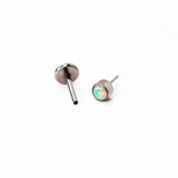 Aurora Round Opal Bezel Set Titanium Flat Back Sleeper Earrings