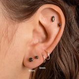 Ari Black Opal Earrings - Solitaire Round Flat Back Sleepers in 14k Solid Gold