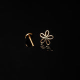 Flower Silhouette Flat Back Sleeper Earrings - 14k Solid Gold