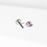Lavender Round Opal Bezel Set Titanium Flat Back Sleeper Earrings