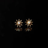 Radiant Opal Set Flower Flat Back Sleeper Earrings - 14k Solid Gold