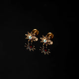 Radiant Opal Set Flower Flat Back Sleeper Earrings - 14k Solid Gold