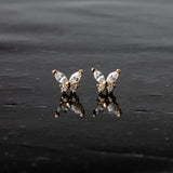Flutter Crystal Butterfly Flat Back Sleeper Earrings - 14k Solid Gold