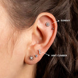 Sunray Crystal Flat Back Sleeper Earrings - 14k Solid Gold