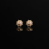 Sunray Crystal Flat Back Sleeper Earrings - 14k Solid Gold