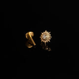 Sunray Crystal Flat Back Sleeper Earrings - 14k Solid Gold