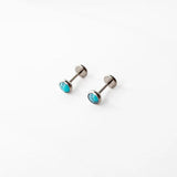 Turquoise Round Bezel Set Titanium Flat Back Sleeper Earrings
