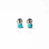 Turquoise Prong Set Solitaire Round Titanium Flat Back Sleeper Earrings