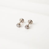 Crystal Round Bezel Set Titanium Flat Back Sleeper Earrings