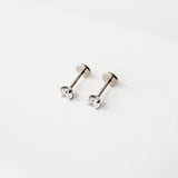 Solitaire Round Titanium Flat Back Sleeper Earrings