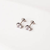 Solitaire Round Titanium Flat Back Sleeper Earrings