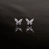 Flutter Crystal Butterfly Flat Back Sleeper Earrings - 14k Solid Gold